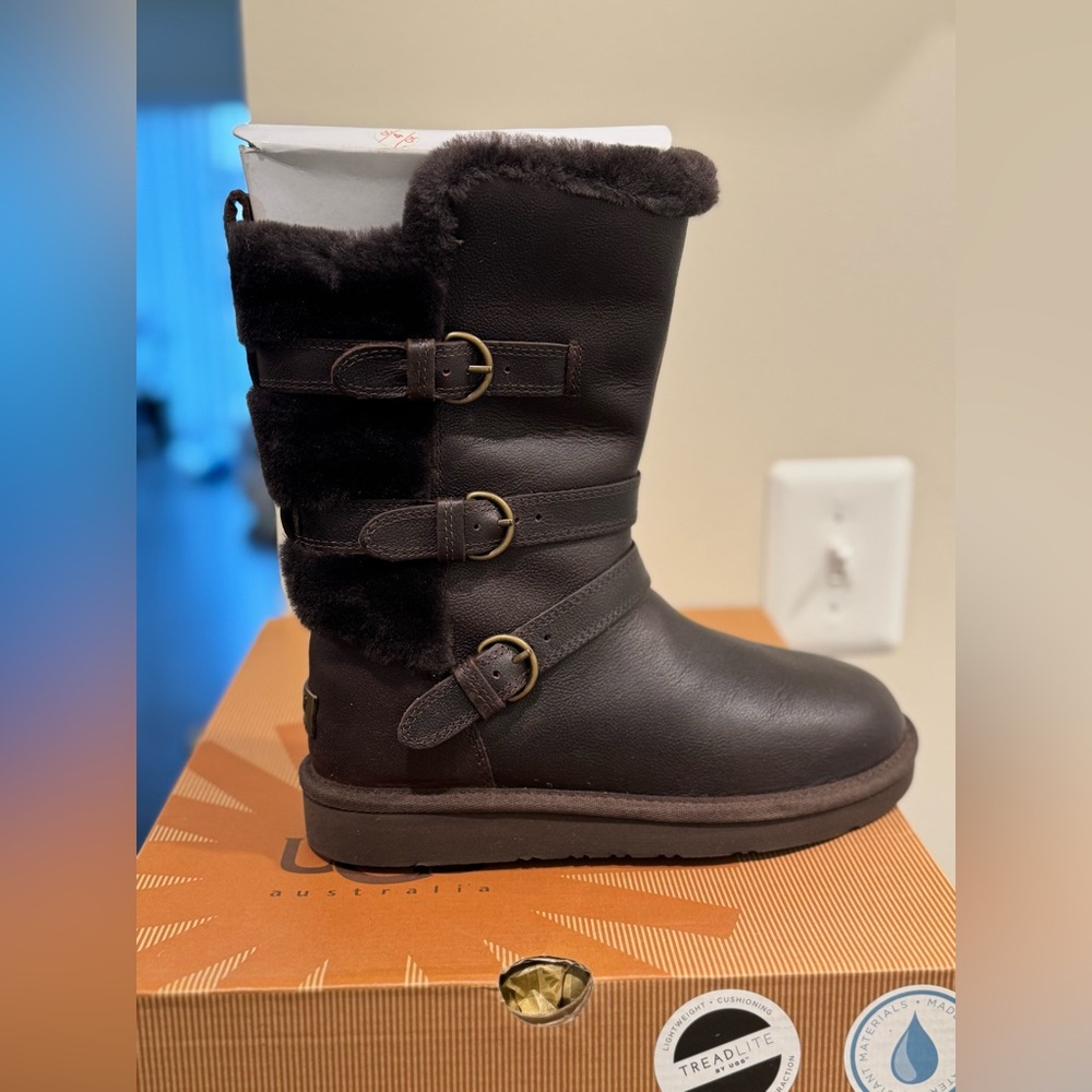 UGG Dark Brown Shearling Buckle Boots